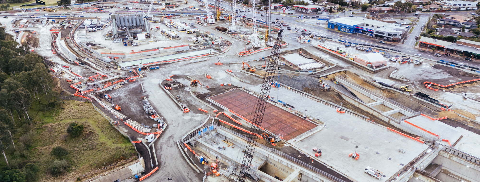 Aerial view of a major infrastructure construction site