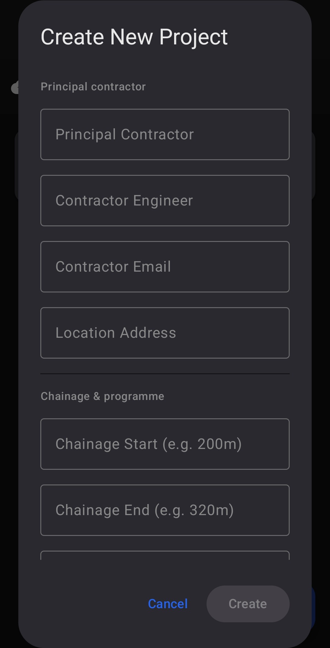 Principal contractor and chainage section