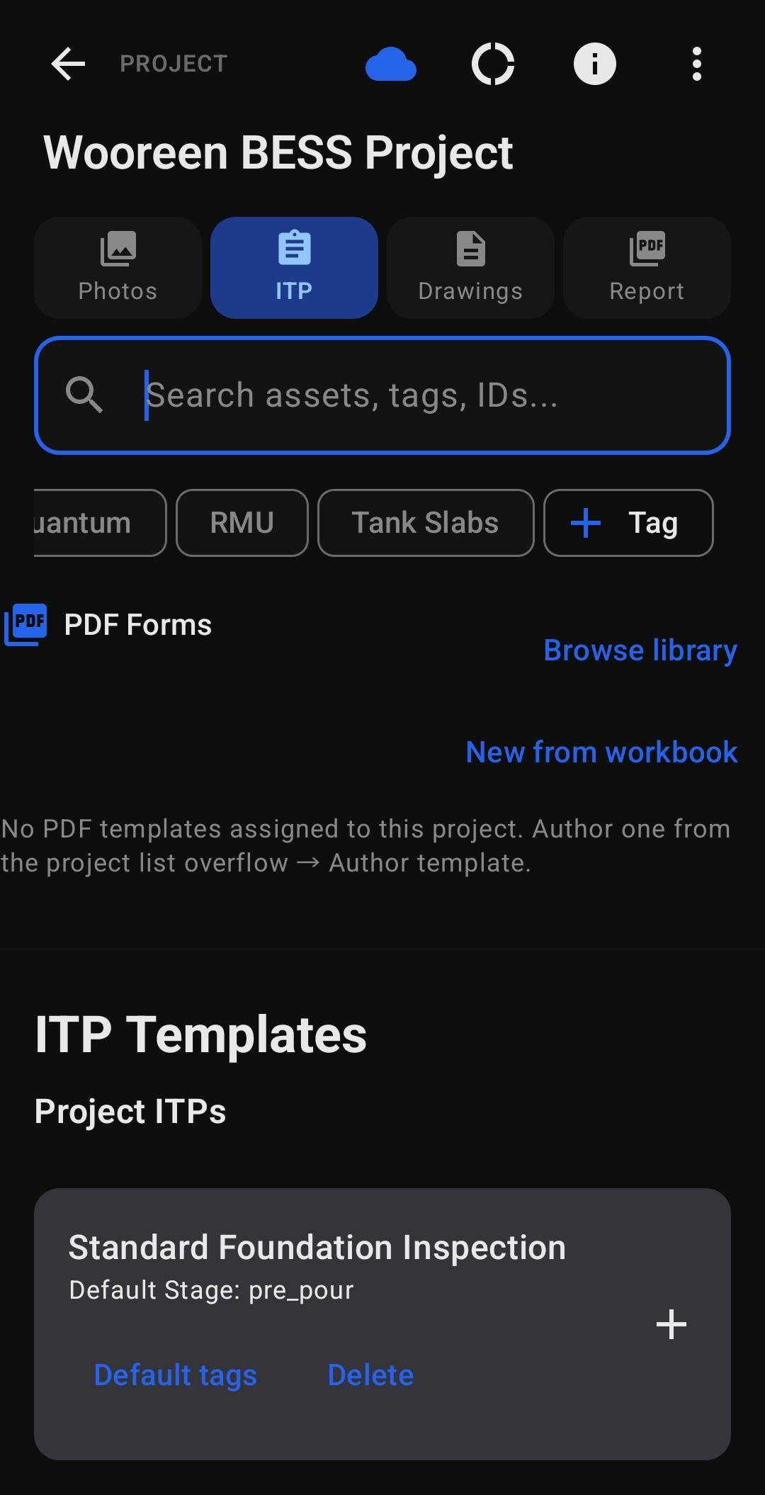ITP tab with PDF Forms library and Standard Foundation Inspection template